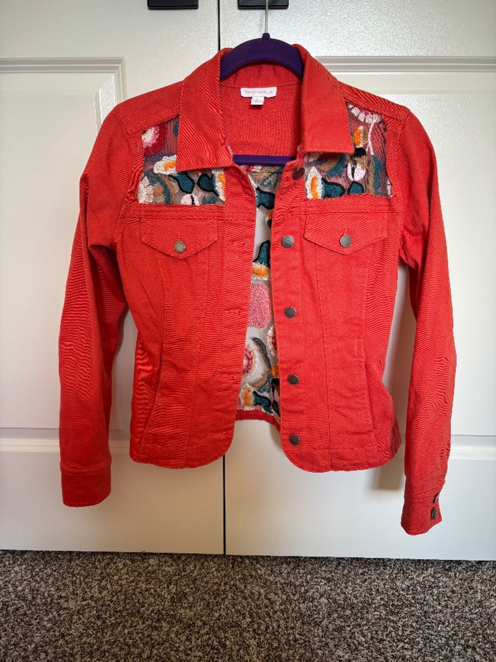 Handmade Jean Jacket with Mesh Floral Detail